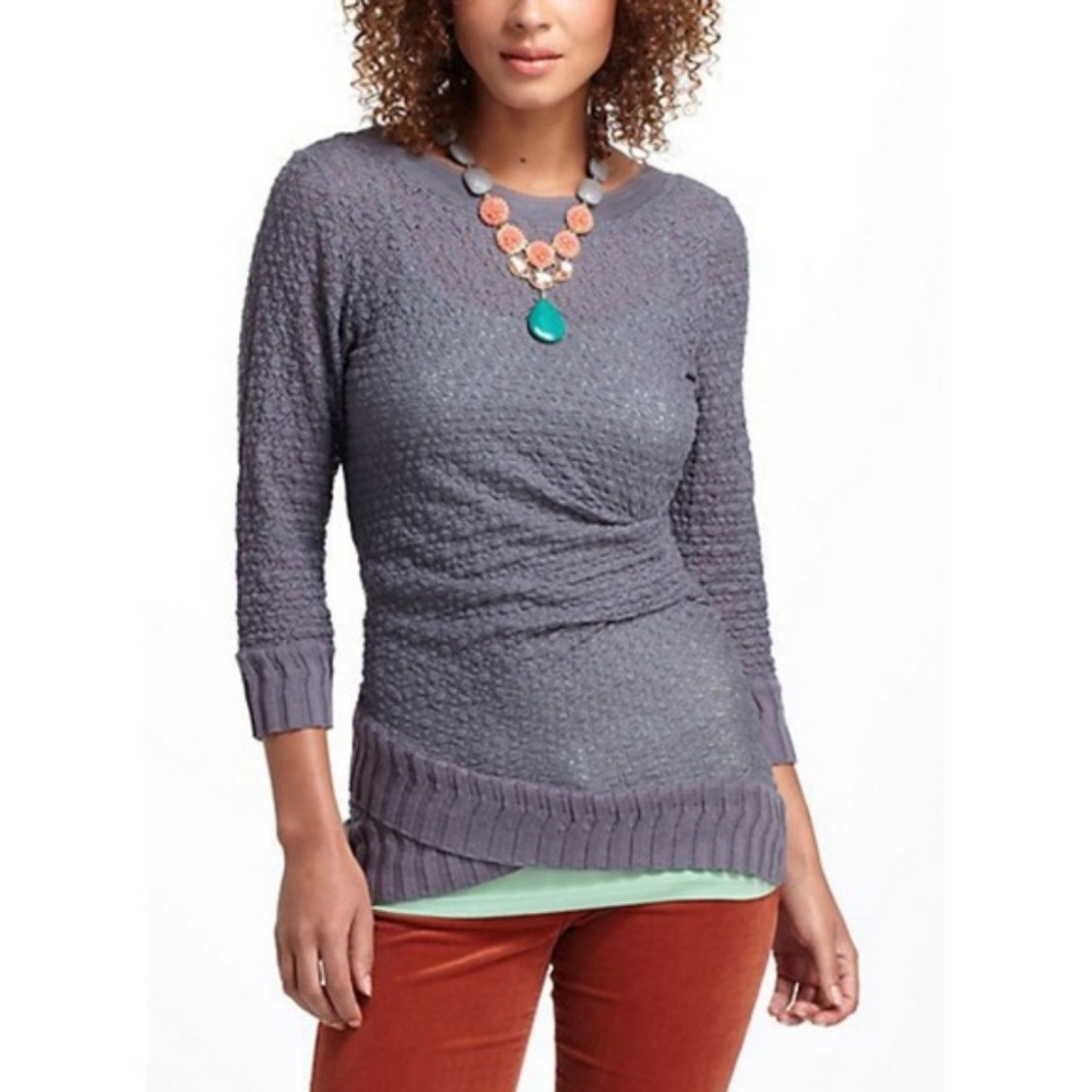Anthropologie Deletta Lace Gray Top Size L